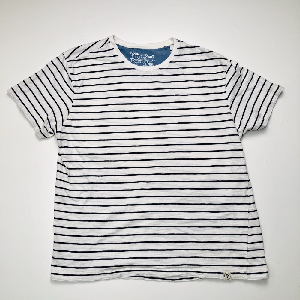 Desert Dunes Mens White Black Striped Cotton T-Shirt UT9D30OCC L